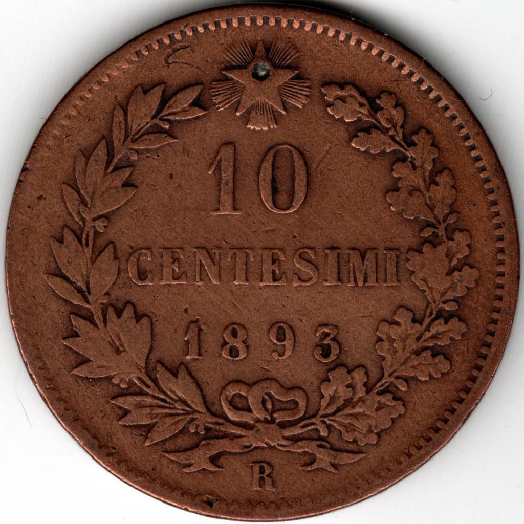 Italië : 10 Centesimi 1893 R  KM#27.2  Ref 16422, Ophalen of Verzenden, Italië, Losse munt