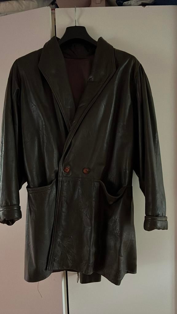 Lederen mantel maat 46, Ophalen, Gedragen, Maat 46/48 (XL) of groter, Bruin