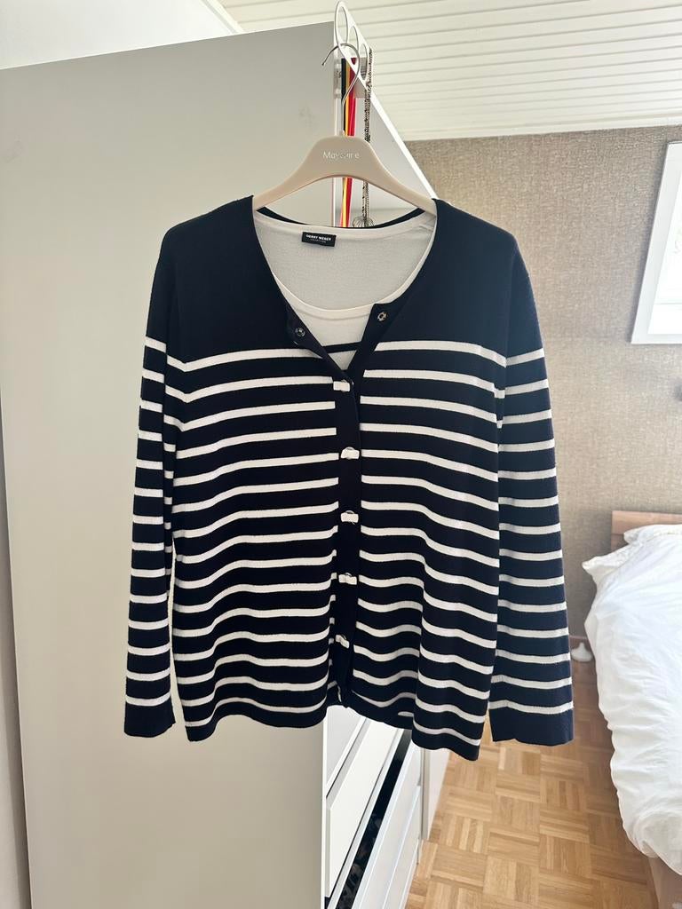 Gerry Weber tshirt + cardigan 46, Kleding | Dames, Grote Maten, Ophalen, Gedragen, Blauw, Trui of Vest
