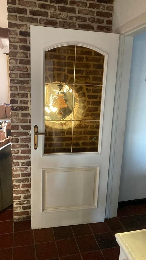 Eiken binnendeur met glas, Doe-het-zelf en Bouw, Deuren en Vliegenramen, Ophalen, Gebruikt, Glas, Binnendeur