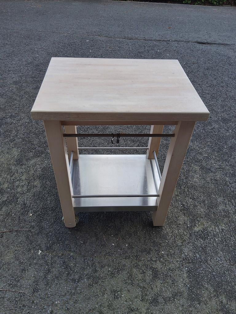 Houten keukeneiland met metalen frame, Ophalen, Gebruikt, Beige, 50 tot 100 cm