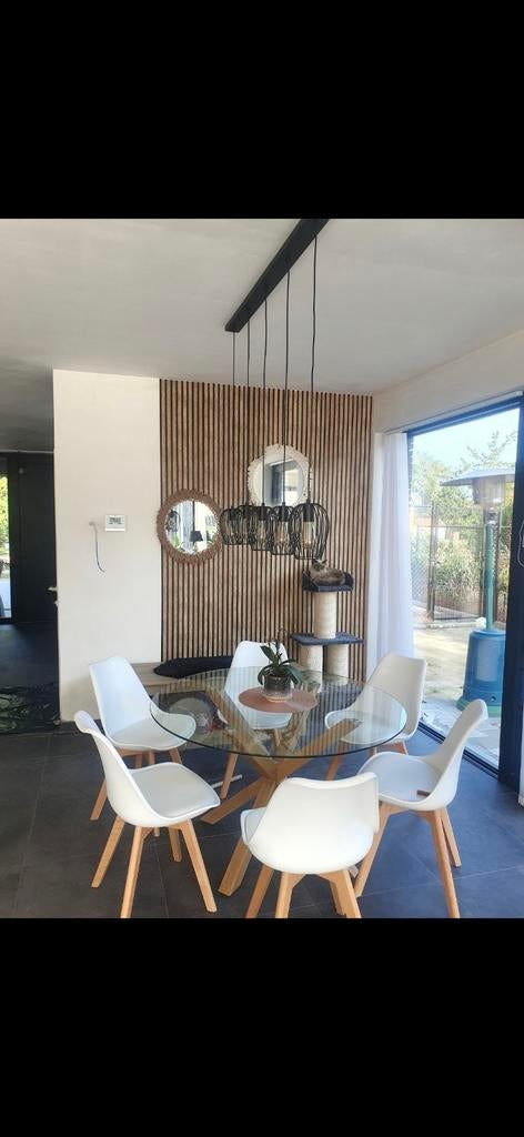 Glazen tafel met 6 stoelen, Huis en Inrichting, Tafels | Eettafels, Ophalen