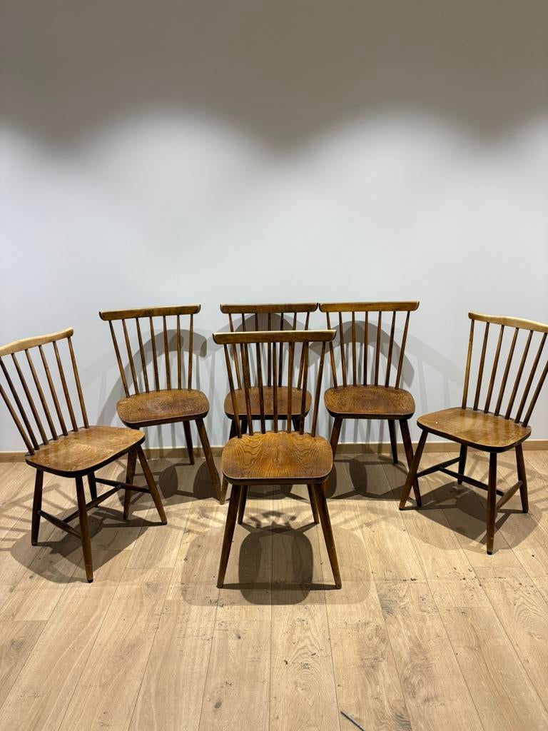 6 chaises mikado - bistro - scandinave vintage bois massif, Enlèvement, Comme neuf, Bois