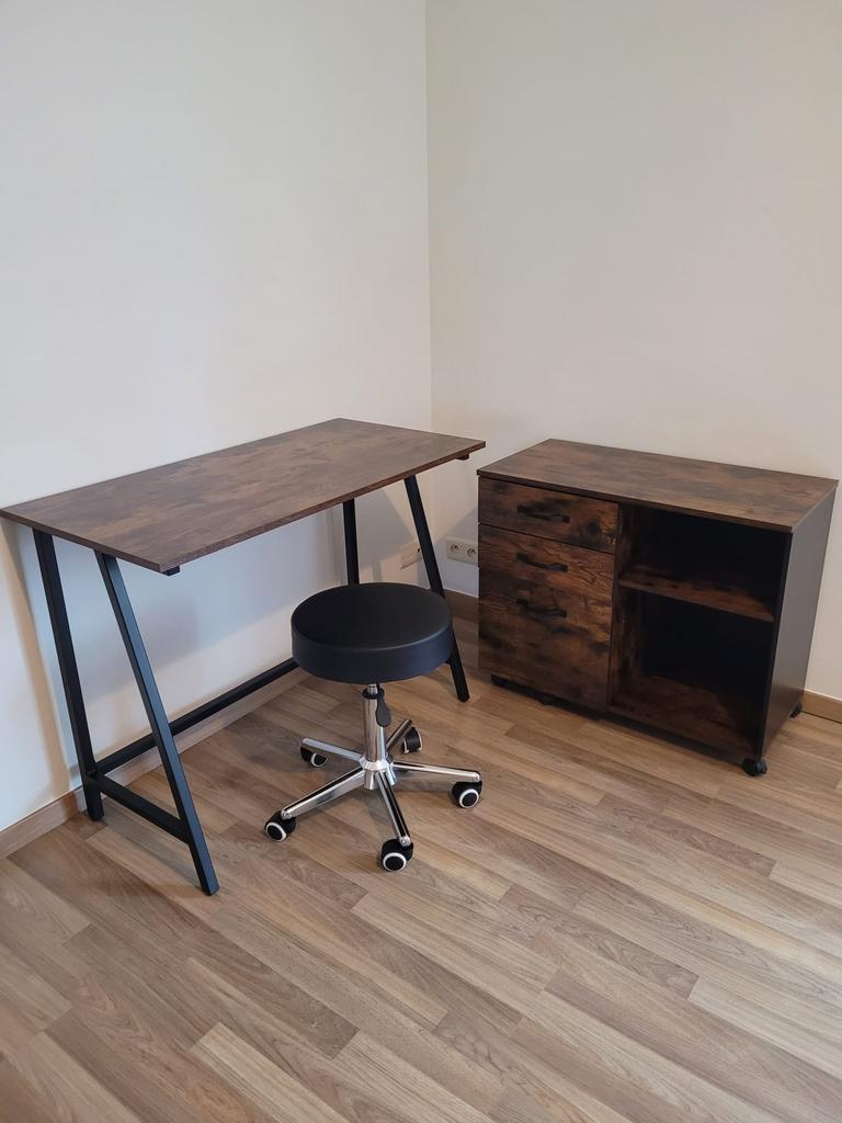 Bureau + commode + tabouret - look industriel, Enlèvement, Espace de rangement, Comme neuf, Noir