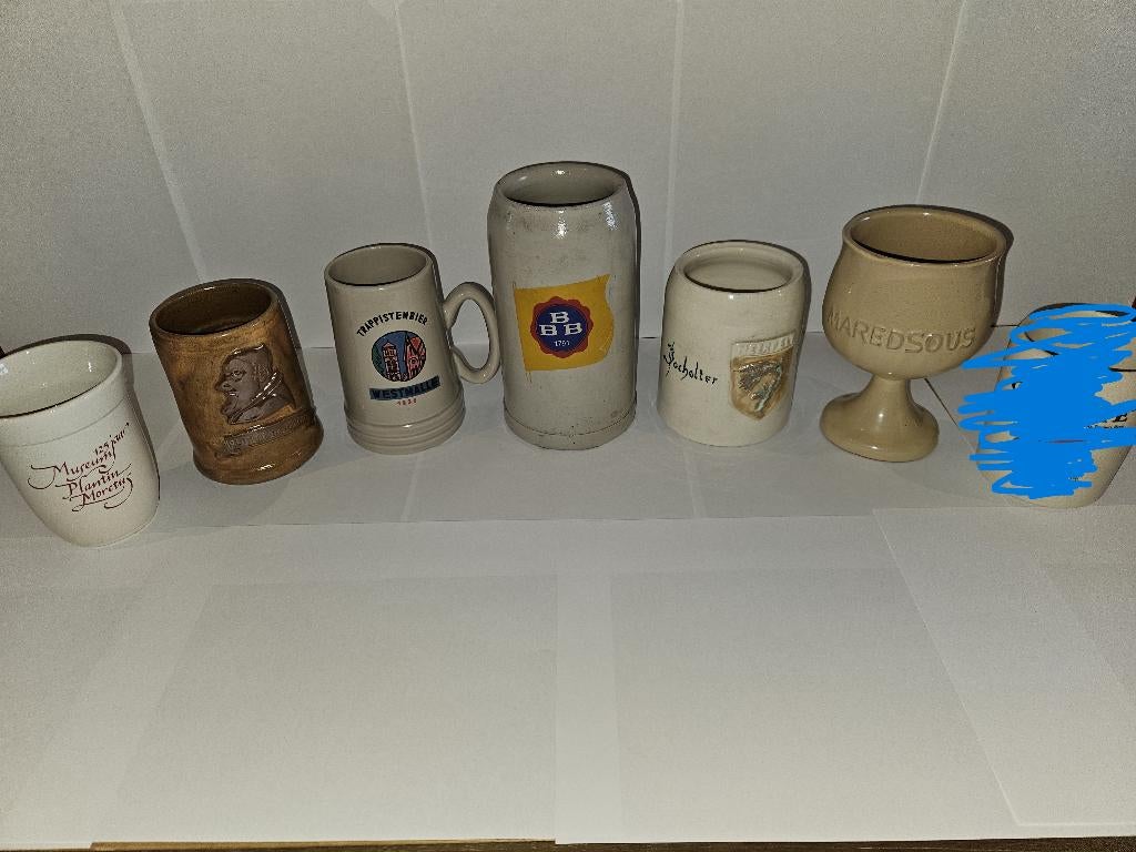 Collectie van 6 bierpotten oa West Malle, Verzamelen, Biermerken, Ophalen, Zo goed als nieuw, Glas of Glazen