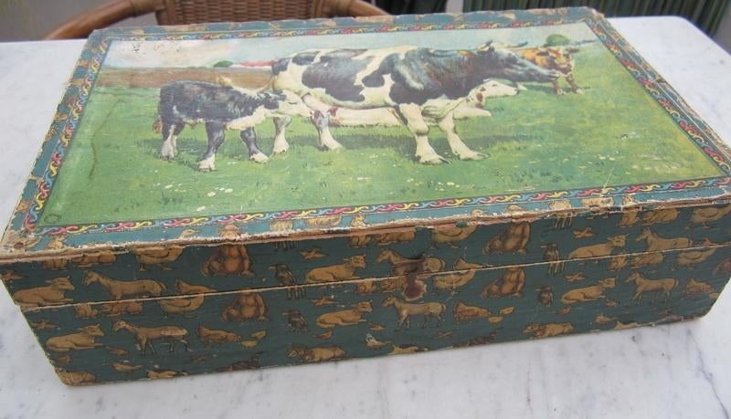 Antieke blokpuzzel met GELUID! UNIEK, Victoriaans koe koeien, Verzenden