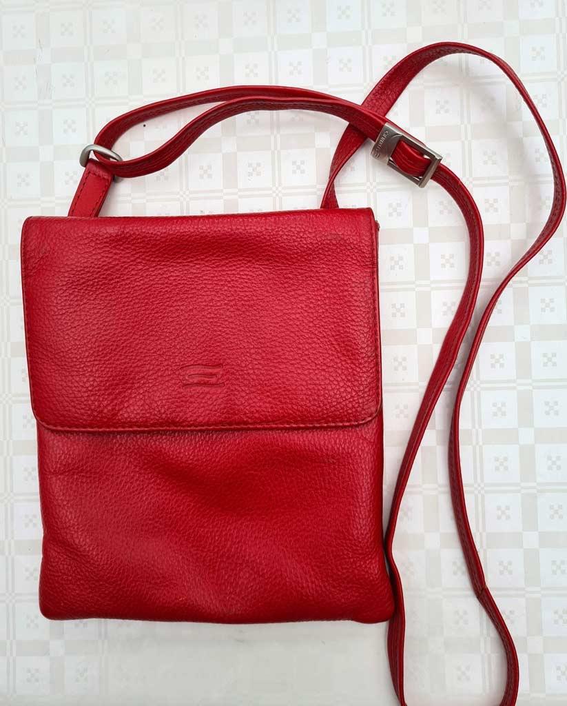 rood lederen schoudertasje - crossbody Crinkles -mooie staat, Enlèvement, Comme neuf, Rouge, Sac à bandoulière