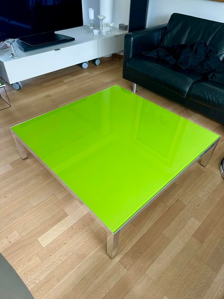 Fel groene Salontafel MDF Italia, Huis en Inrichting, Ophalen, Gebruikt, Vierkant, Glas