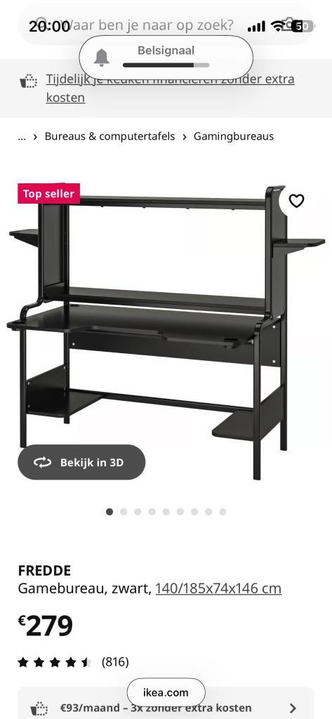 Gamebureau zwart, Huis en Inrichting, Bureaus, Ophalen, Zo goed als nieuw