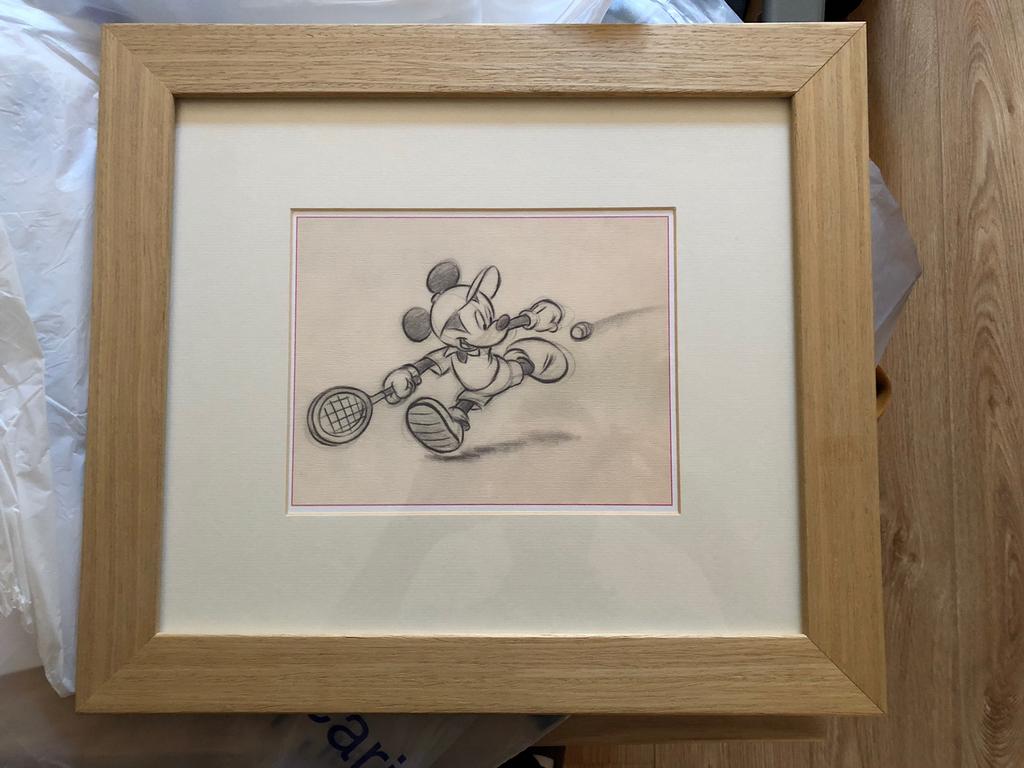 Cadre Mickey Tennis, Moins de 50 cm, Enlèvement ou Envoi, Comme neuf, Bois