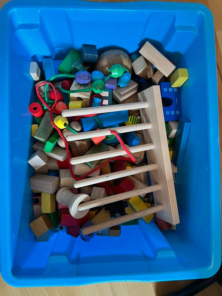 Houten blokken speelgoedset, Kinderen en Baby's, Speelgoed | Bouwstenen, Ophalen, Gebruikt