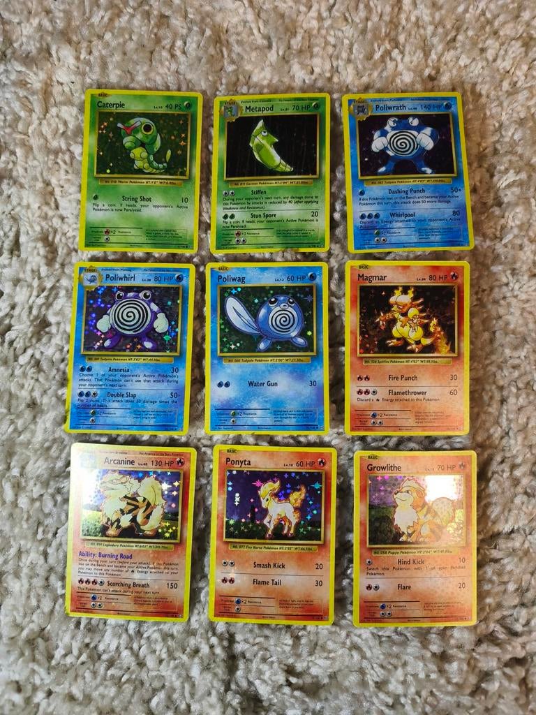 Set van 9 Pokémon-kaarten van de 1e generatie, Ophalen of Verzenden, Zo goed als nieuw