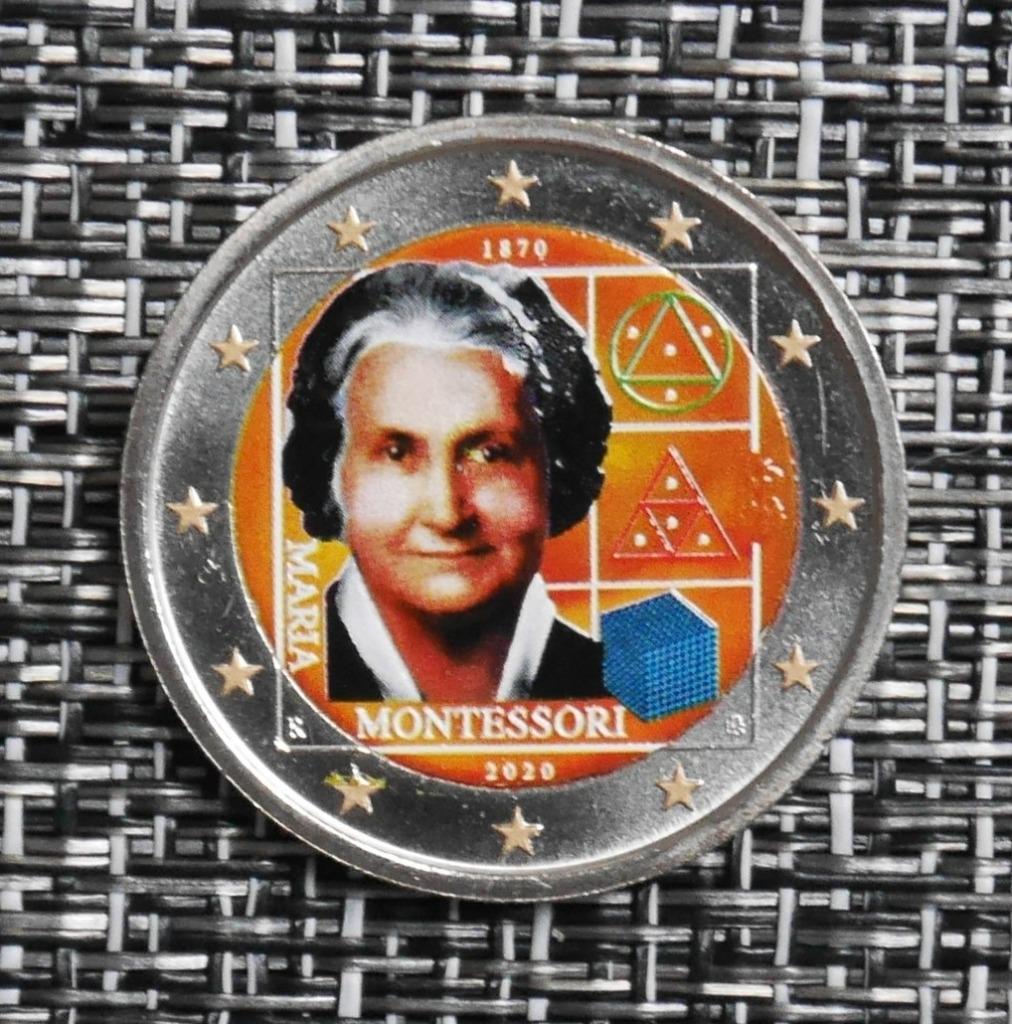 2 euro Italië 2020 UNC (ingekleurd) Maria Montessori, Ophalen of Verzenden, Italië, 2 euro, Setje