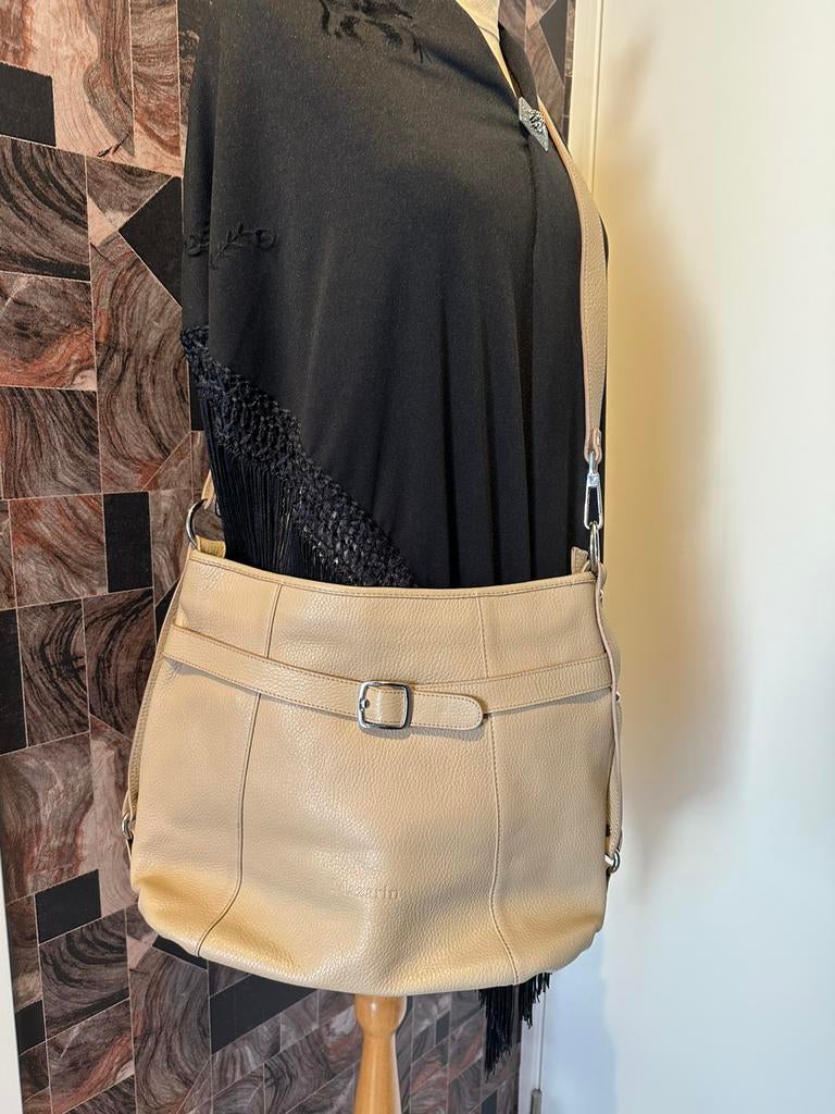 Lederen crossbody of schoudertas Mazarin, Handtassen en Accessoires, Overige merken, Beige, Ophalen of Verzenden, Zo goed als nieuw