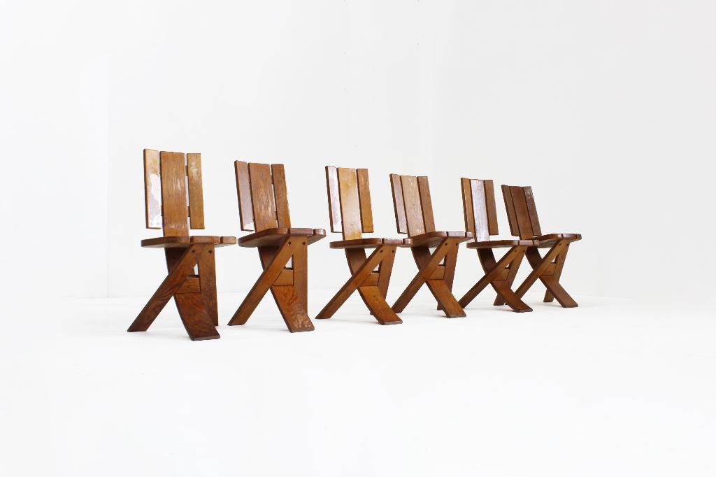 Ensemble de 6 chaises de salle à manger vintage brutalistes, Enlèvement ou Envoi