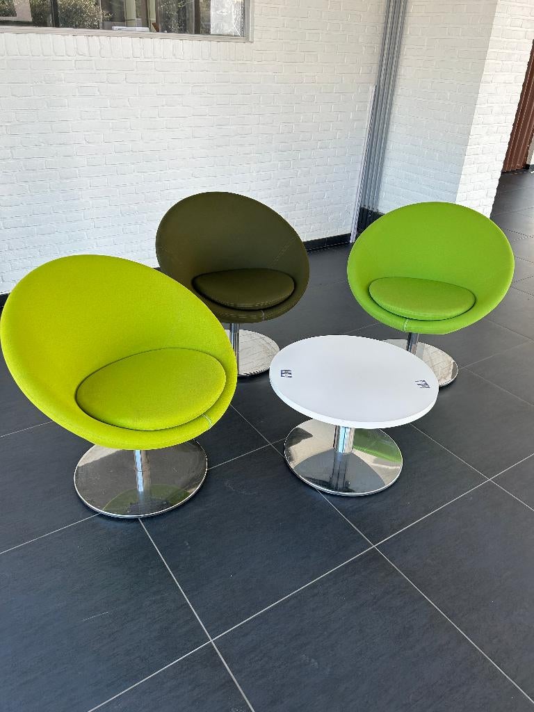 SIÈGES PIVOTANTS DESIGN ZONE D'ATTENTE X3 + TABLE RONDE, Maison & Meubles, Fauteuils, Enlèvement, Comme neuf, Tissus