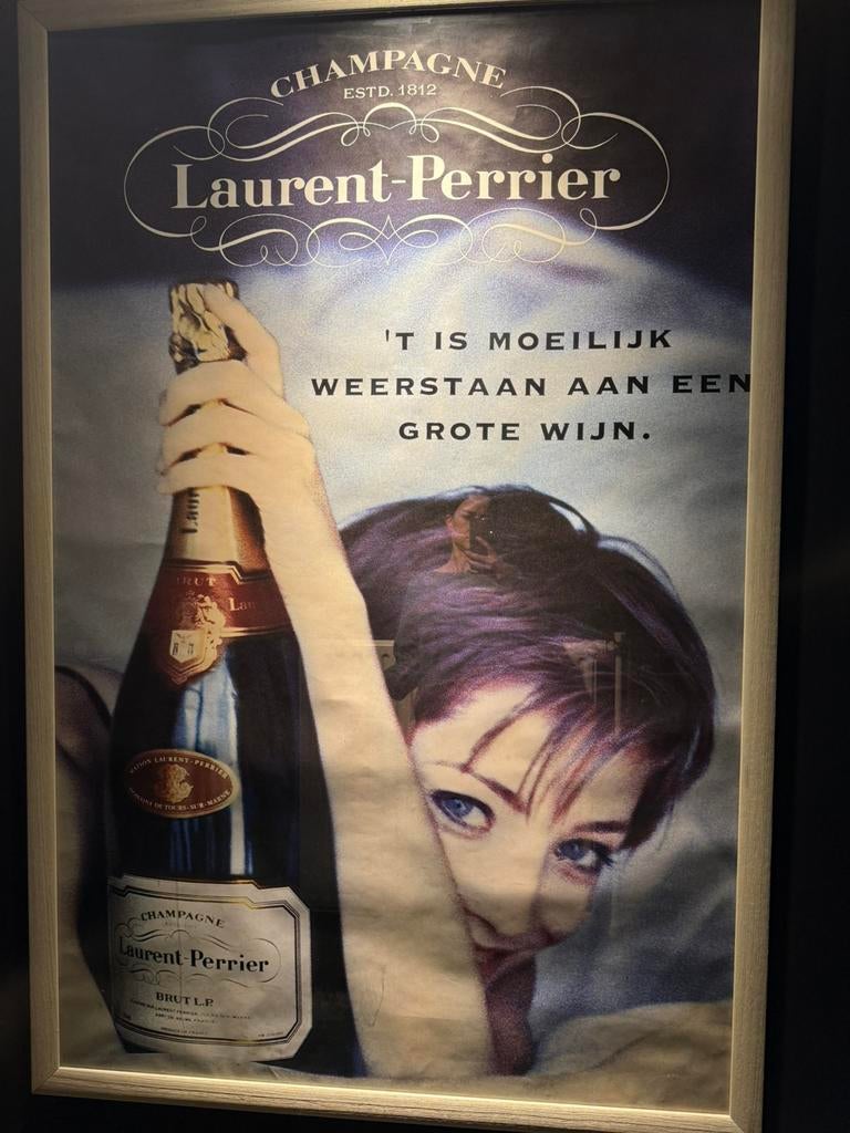 Grote Laurent-Perrier Champagne reclameposter in kader, Verzamelen, Ophalen, Nieuw, Reclame