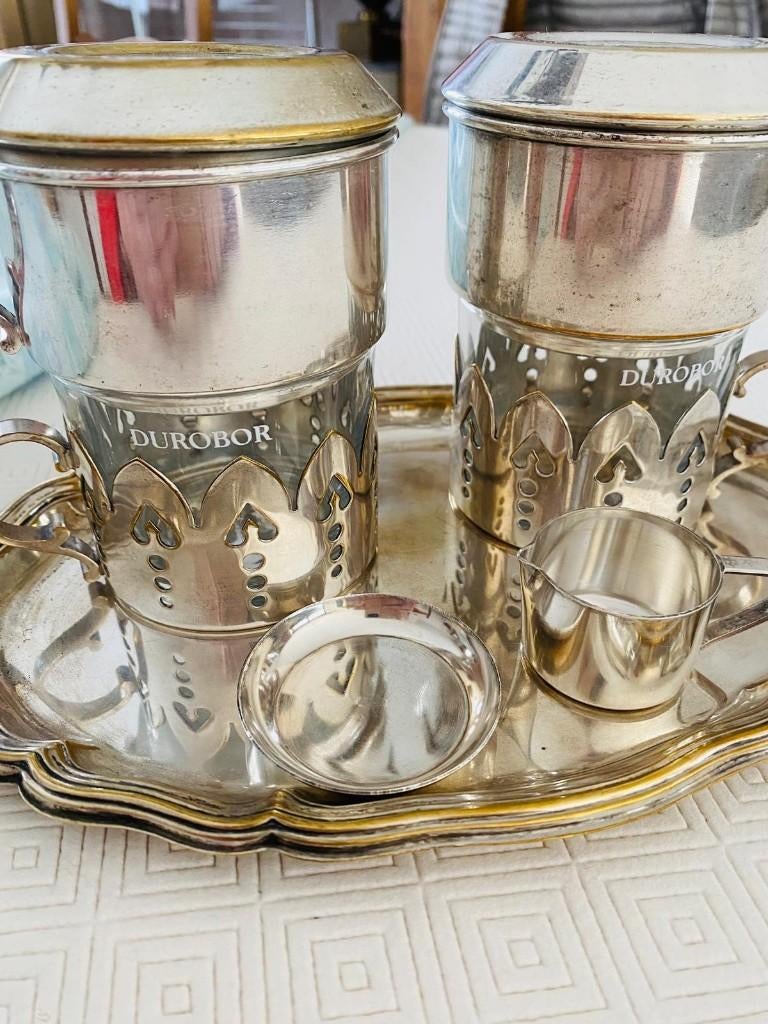 Vintage zilveren koffiefilters. Durobor. Opgepoetst., Ophalen