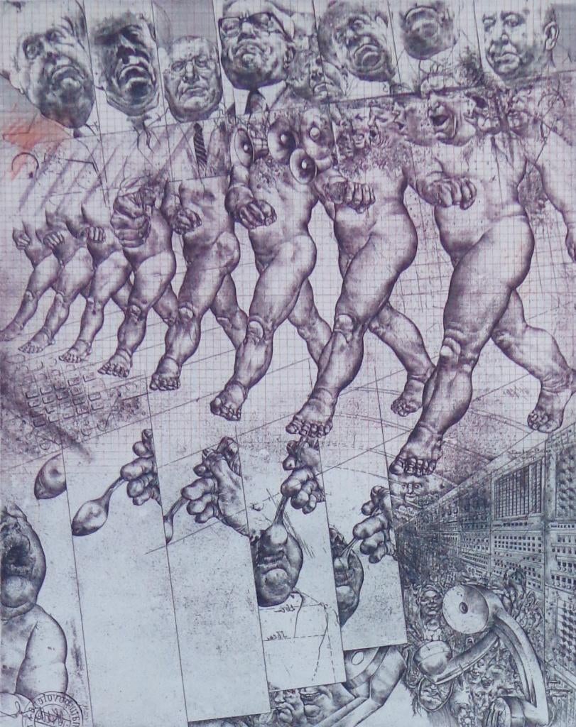 OLDRICH KULHANEK / SITUATION 5 / KLEURETS / 65x48cm / SIG, Ophalen of Verzenden