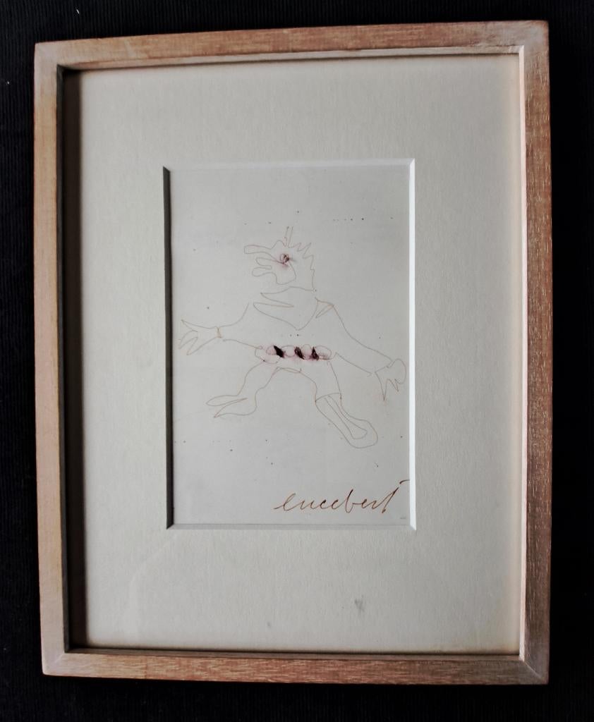 Lucebert Rode Inkttekening met aquarel opgehoogd gesigneerd, Ophalen of Verzenden