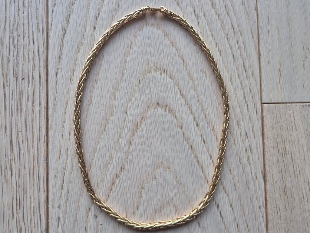 Collier maille palmier doré (plaqué or) – 41 cm, Bijoux, Sacs & Beauté, Enlèvement ou Envoi, Utilisé, Or, Or