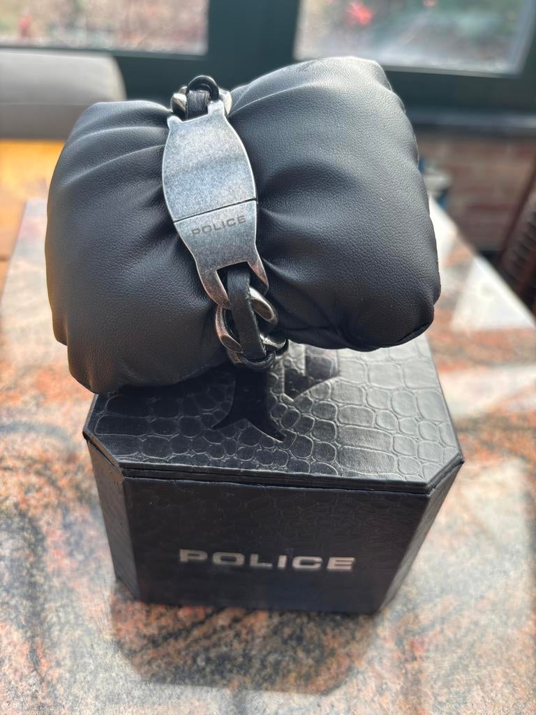 Bracelet homme acier POLICE, Enlèvement ou Envoi, Comme neuf, Cuir