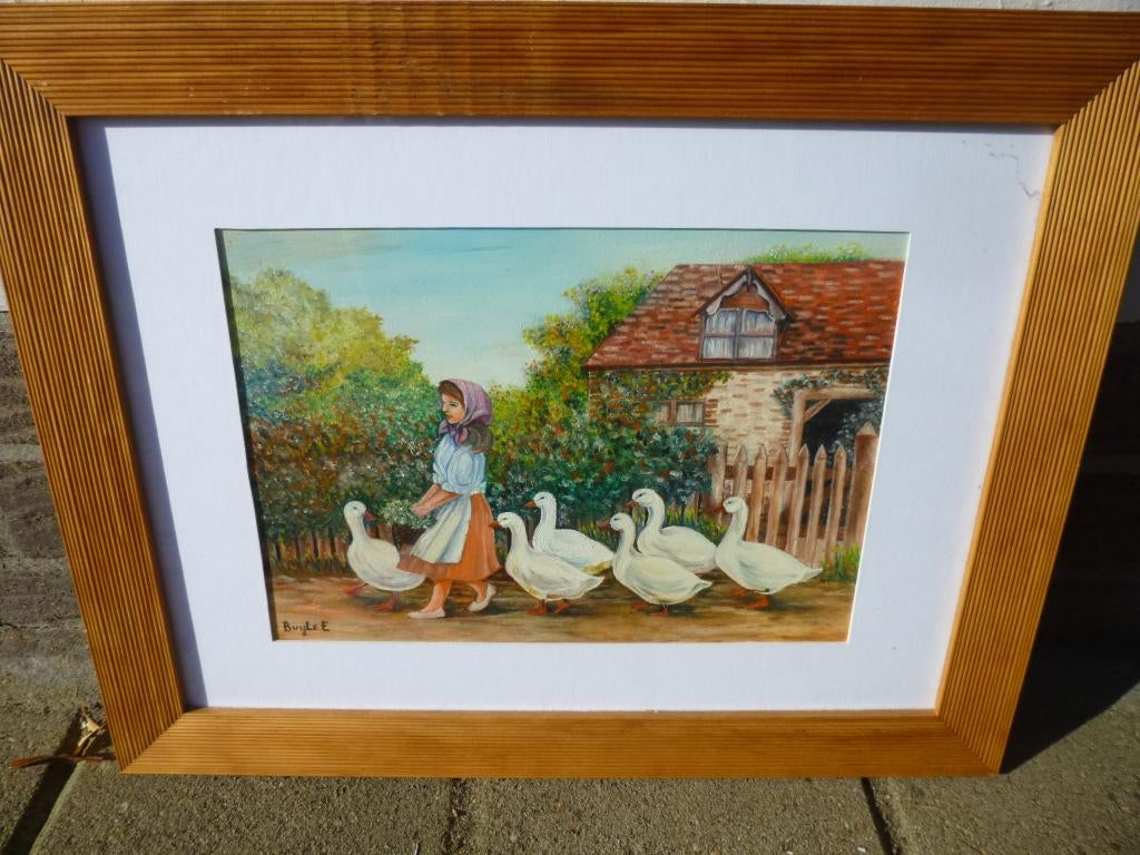 Schilderij  meisje met de ganzen., Antiek en Kunst, Kunst | Schilderijen | Klassiek, Ophalen