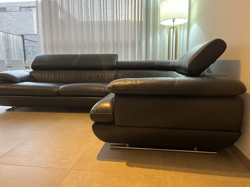 Zwart lederen hoeksalon - merk T&T design, Ophalen, Gebruikt