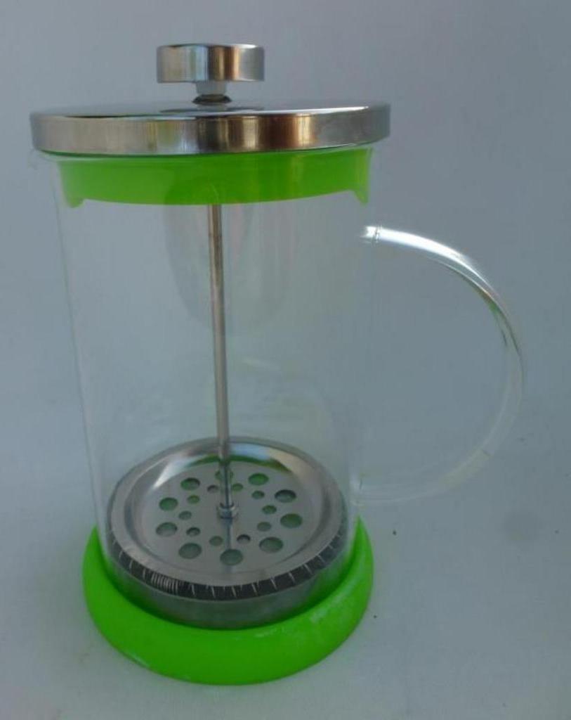 french press glazen koffiepot met glazen handvat groen, Gebruikt, Overige typen, Ophalen of Verzenden, Glas
