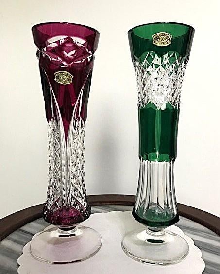 Vases Val Saint Lambert cristal signés rouge et vert✨💎😍👌, Enlèvement ou Envoi