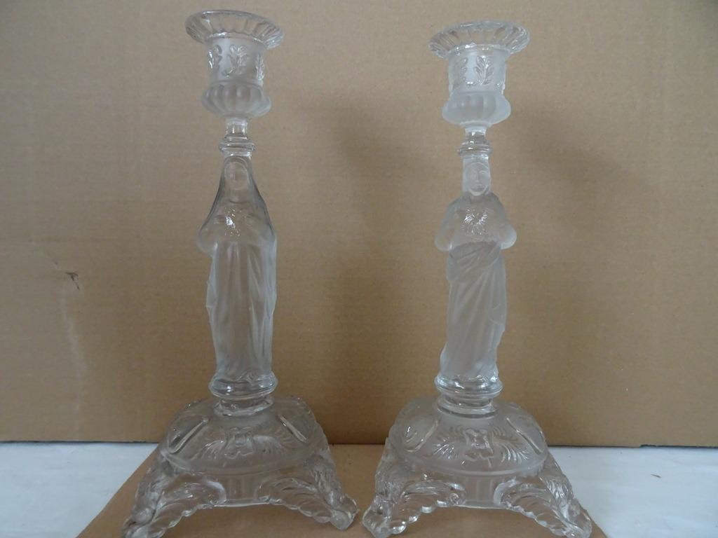 Val saint lambert Bougeoirs Sacré Coeur Marie Jésus 29 cm, Enlèvement ou Envoi, Comme neuf, Autres types, Christianisme | Catholique