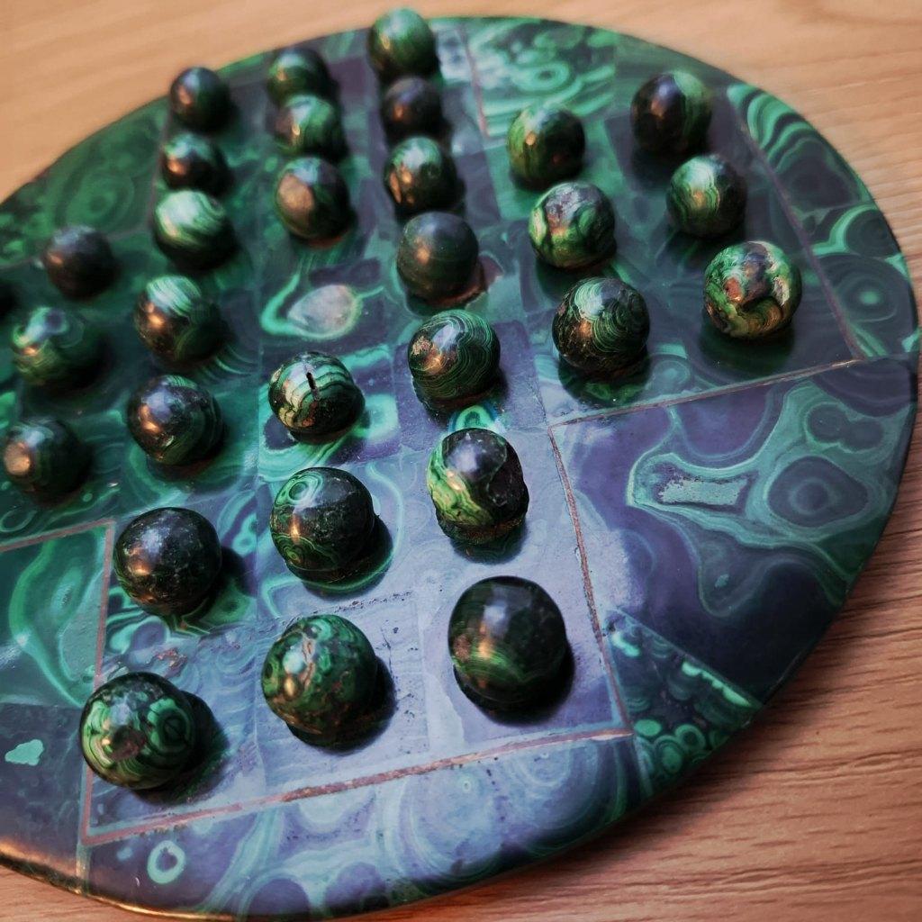 Jeu de solitaire en malachite véritable — complet, Collections, Minéraux & Fossiles, Enlèvement