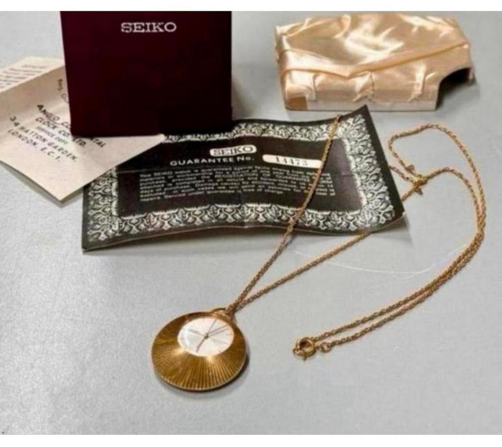 1960-1970 horloge Seiko + ketting Bladgoud zakhorloge antiek, Handtassen en Accessoires, Horloges | Antiek, Seiko, Zakhorloge
