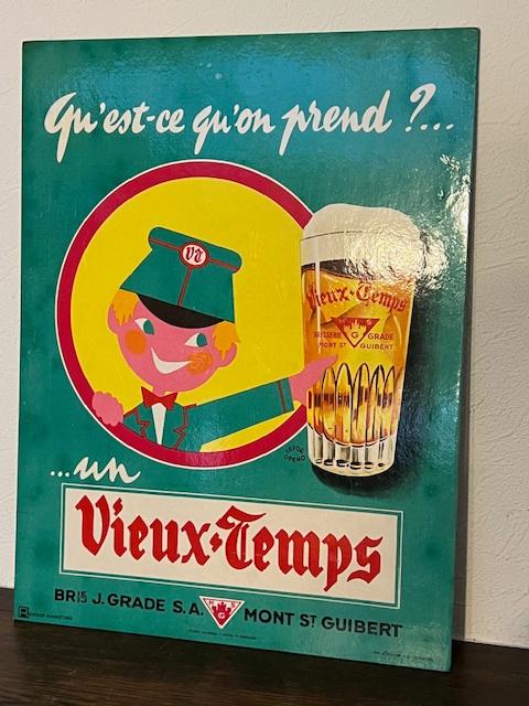 Panneau publicitaire vintage en carton  bière Vieux Temps, Enlèvement
