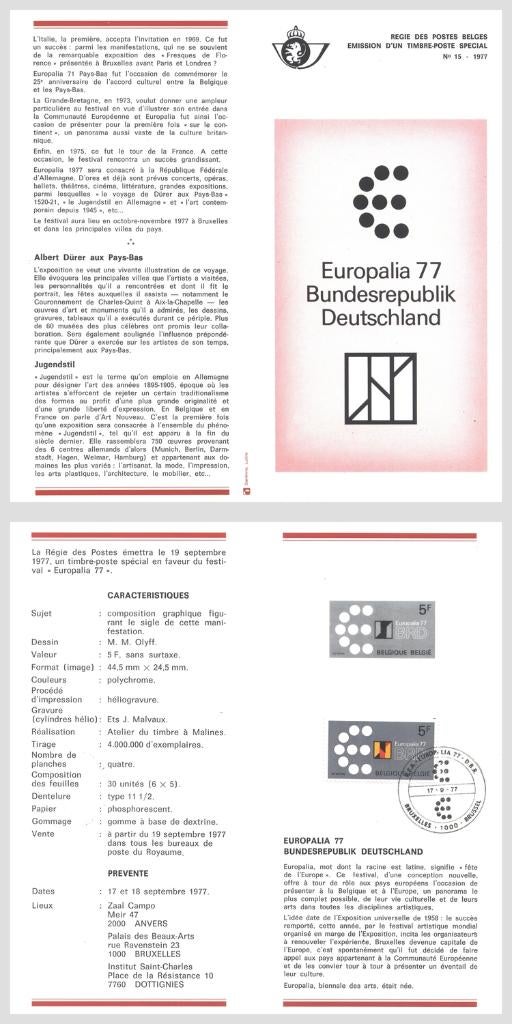 1977 Europalia 77 Bundesrepublik Deutschland, Timbres & Monnaies, Timbres | Europe | Belgique, Envoi