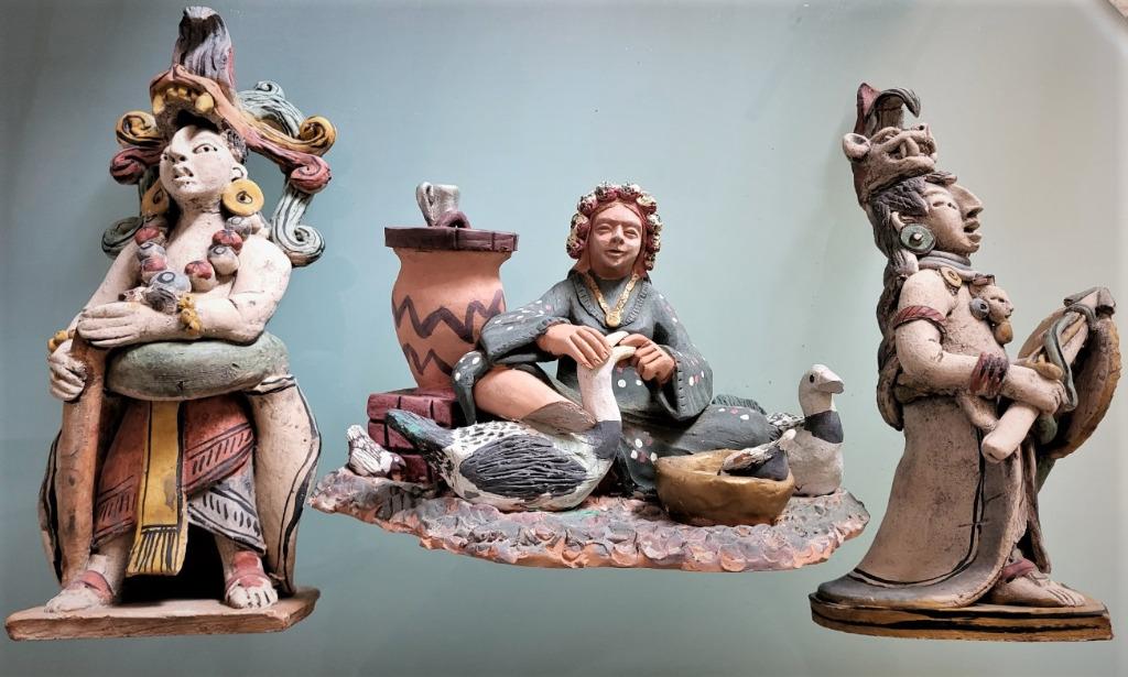 3 vintage terracotta beelden Egypte en Mexico, Ophalen of Verzenden