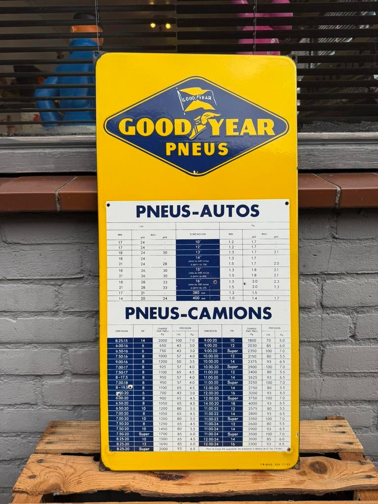 Panneau d'affichage émaillé pour pneus GOODYEAR, Enlèvement ou Envoi, Utilisé, Panneau publicitaire