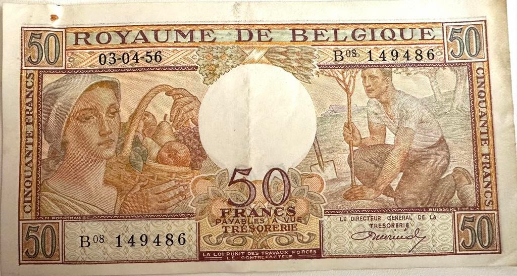Billet de 50 francs belge de 1956, Ophalen of Verzenden