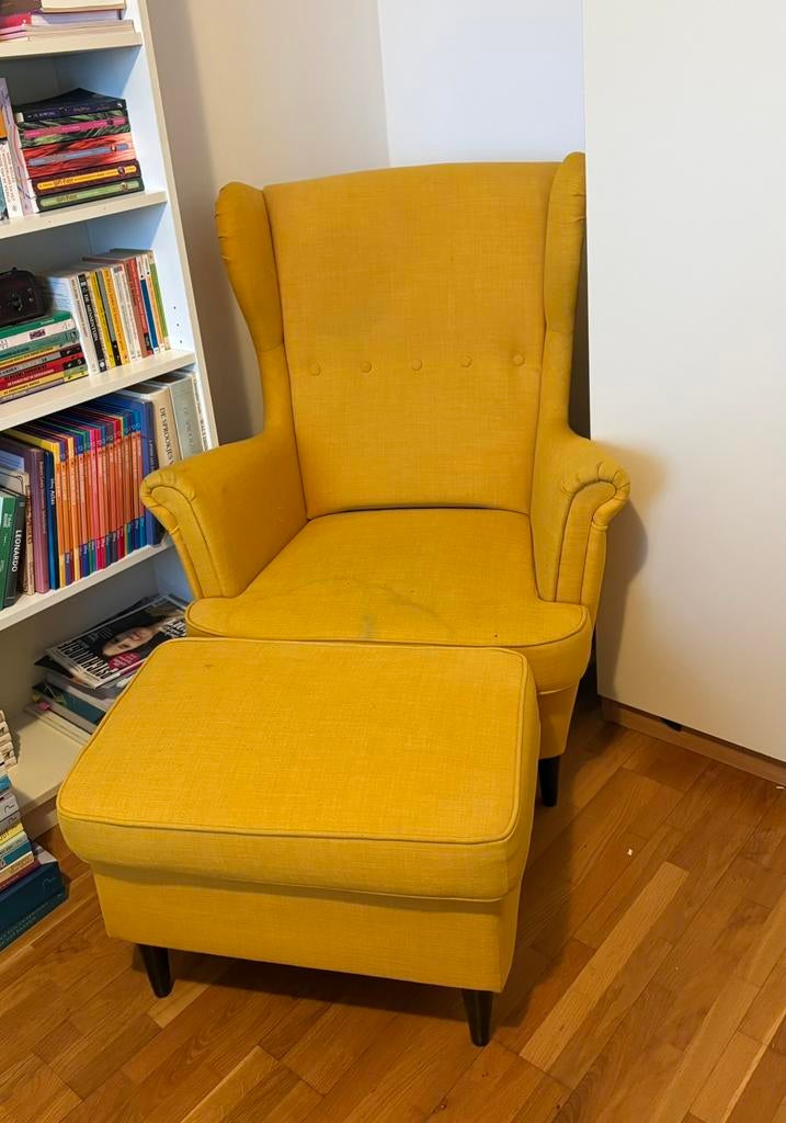 IKEA STRANDMON oorfauteuil in Skiftebo geel, Maison & Meubles, Fauteuils, 100 à 125 cm, Synthétique, Enlèvement, Utilisé