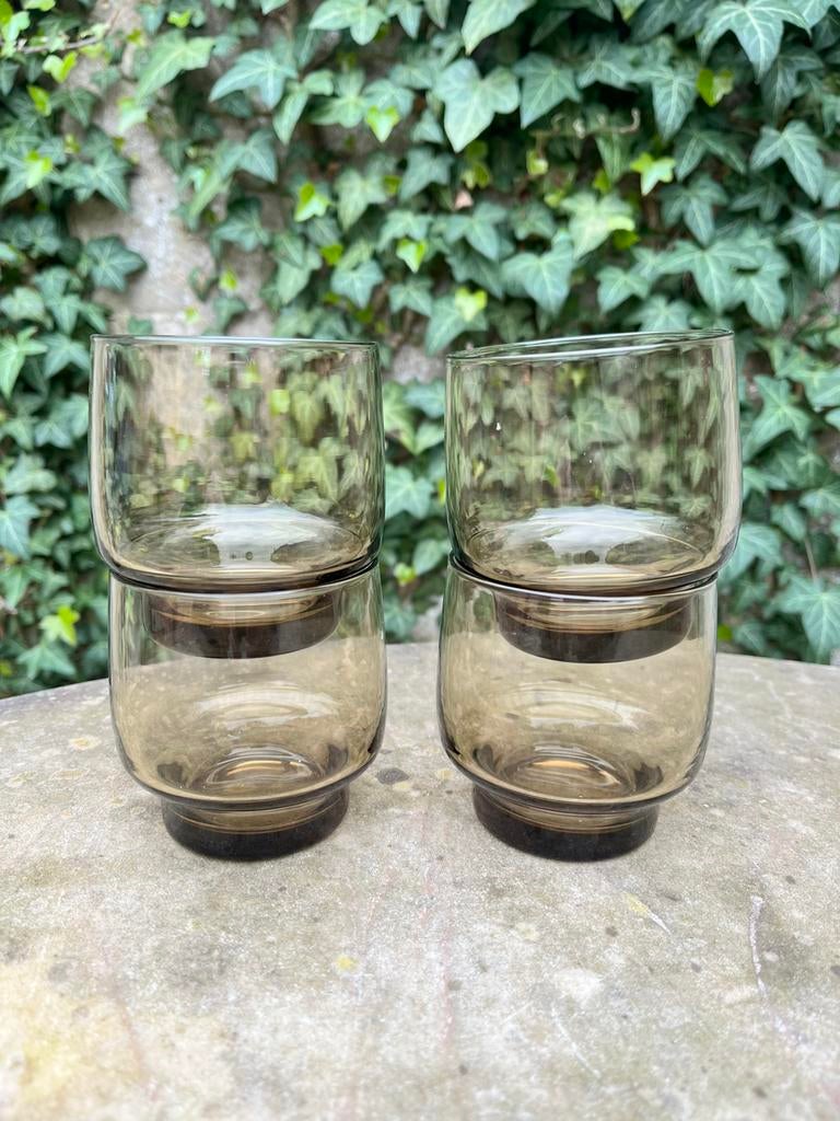 4 vintage lage fumé glazen, genre Luminarc BP, Huis en Inrichting, Keuken | Servies, Glas of Glazen, Gebruikt, Ophalen of Verzenden