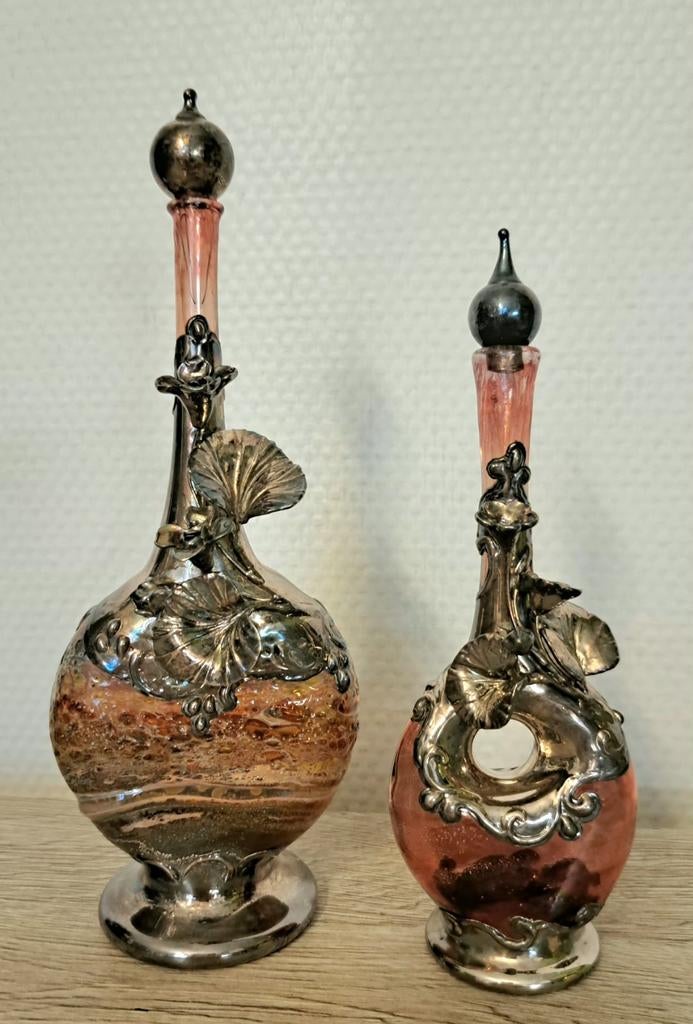 Rare paire de flacons de parfum King Solomon verre & argent, Antiquités & Art, Antiquités | Verre & Cristal, Enlèvement ou Envoi