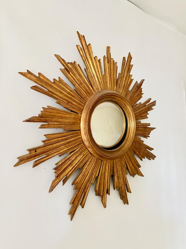 Miroir convexe soleil en bois doré, Antiquités & Art, Enlèvement ou Envoi