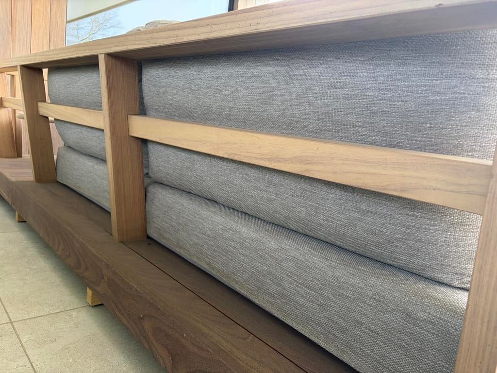 Hardhout lounge hoekbank Afrormosia, Tuin en Terras, Ophalen, Hardhout, 6 zitplaatsen, Zo goed als nieuw