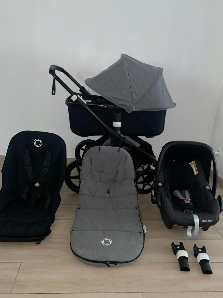 Bugaboo Fox 2 Black/Mélange Gray 3-in-1 Complete, Kinderen en Baby's, Buggy's, Zo goed als nieuw, Regenhoes, Verstelbare rugleuning