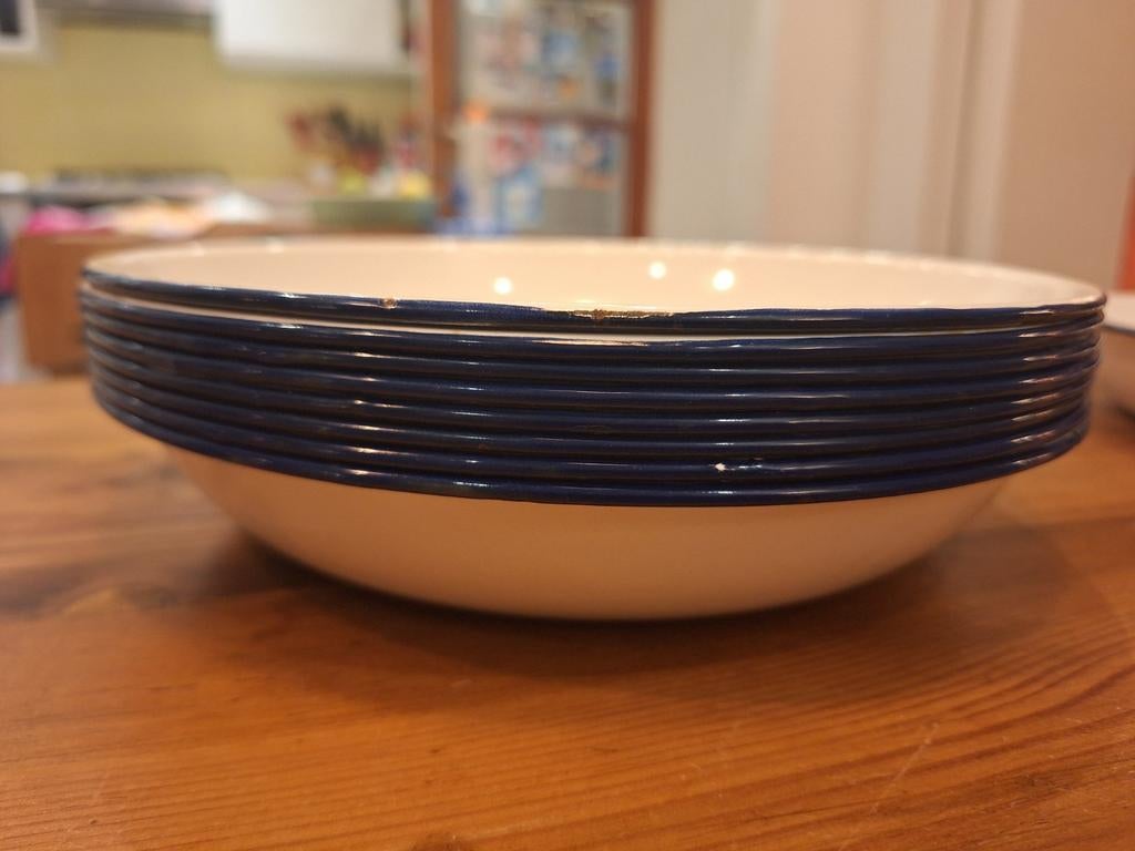 8 nieuwe emaille diepe borden + 1 extra, Ophalen of Verzenden, Bord(en)