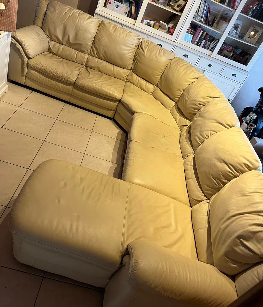 Lederen hoeksalon, Ophalen, Gebruikt, Leer, Landelijke stijl cottage