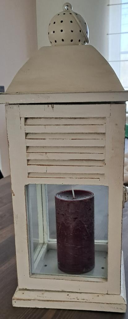 Lantaarn met kaars, Huis en Inrichting, Hout, Brocante, Ophalen of Verzenden, Zo goed als nieuw
