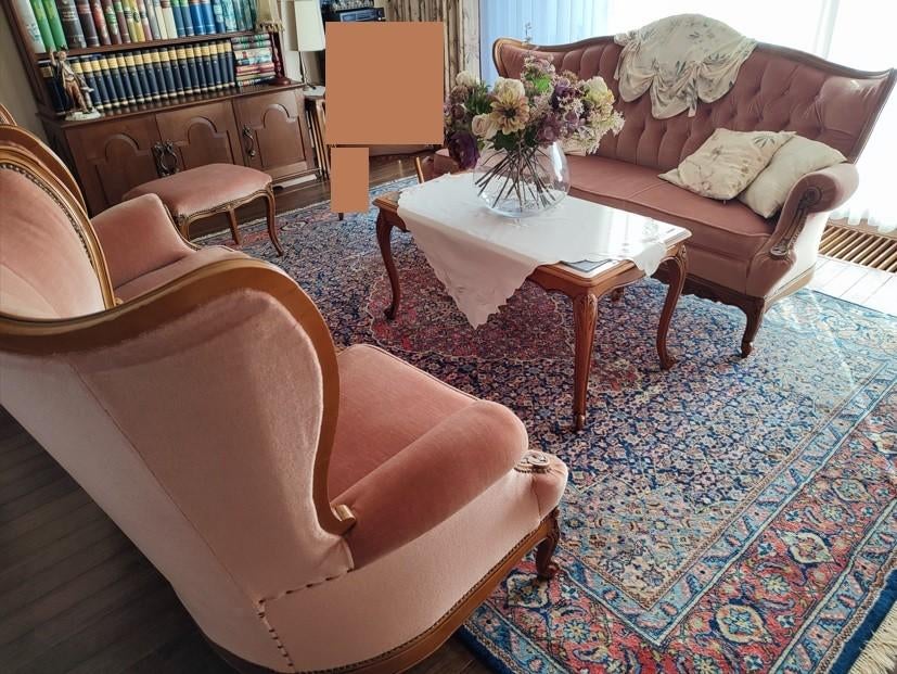 Salon met tafel 2 zetels 1 canapé 1 voetenbank, Ophalen