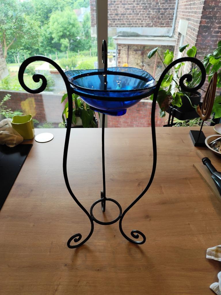 Vasque en verre sur pied en fer forgé, Antiquités & Art, Enlèvement