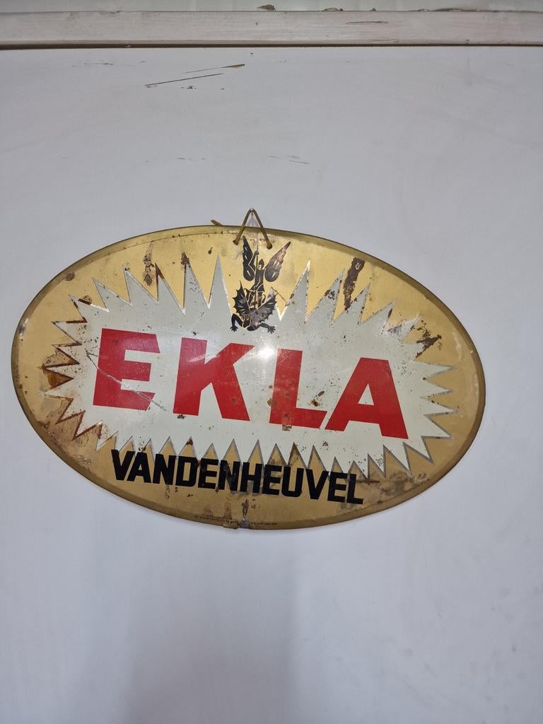 Ancien panneau d'affichage émaillé à bière Ekla Vandenheuvel, Collections, Marques de bière, Enlèvement, Utilisé, Panneau, Plaque ou Plaquette publicitaire